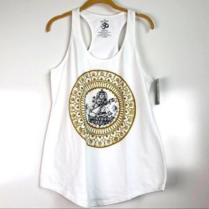 OM SHANTI WHITE & GOLD RACERBACK YOGA TANK XL